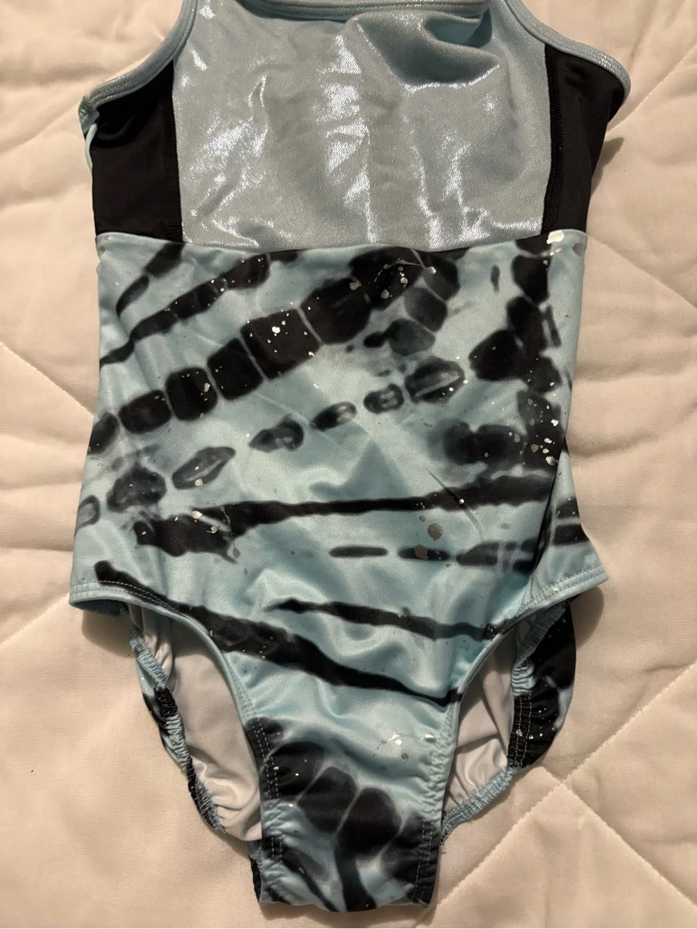 Justice Shimmery Light Blue & Black Tie-Dye Dance Leotard